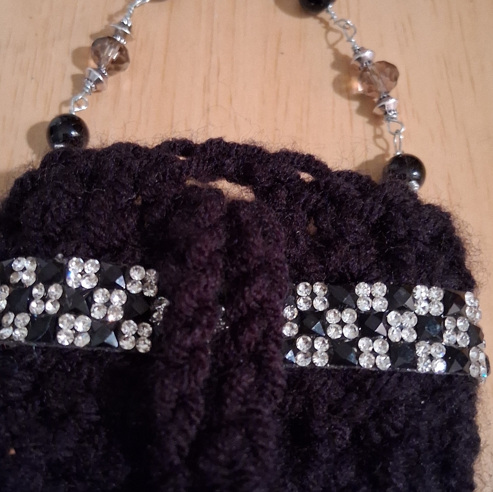 Black Knit Purse with Beaded Strap Airpod Case